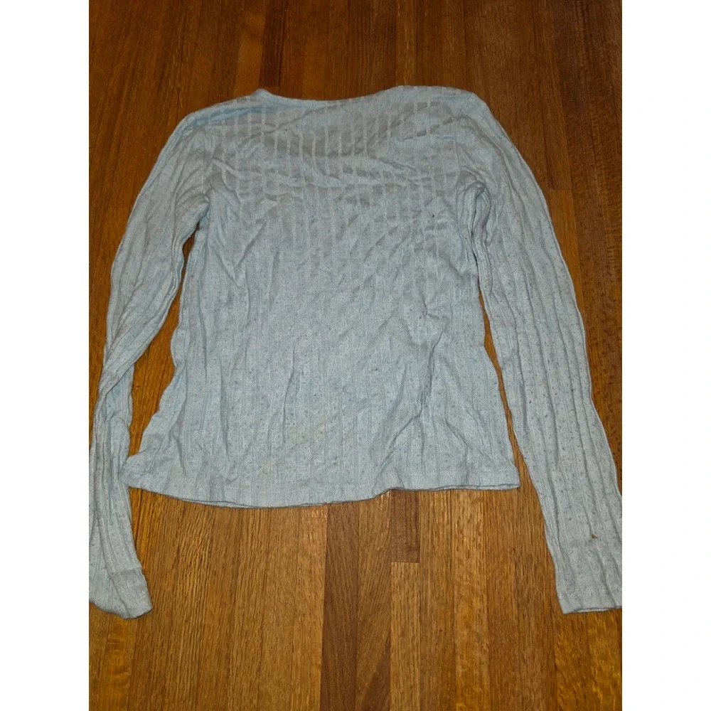 Thereabouts Girl Medium 10/12 Blue Ribbed Pointelle Scoop Neck Long Sleeve Top